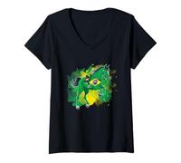 Femme Drapeau du Brésil d'équitation T-Shirt avec Col en V