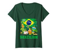 Femme Drapeau du Brésil - Idée de tenue pour enfants - Drapeau du Brésil et du Brésil T-Shirt avec Col en V