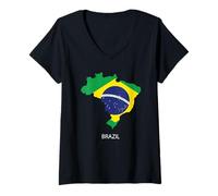 Femme Drapeau du Brésil T-Shirt avec Col en V
