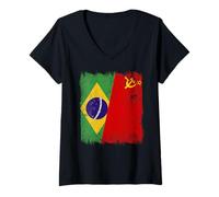 Femme Drapeau du Brésil Union Soviétique Brésil Patrimoine CCCP T-Shirt avec Col en V