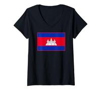 Femme Drapeau du Cambodge T-Shirt avec Col en V