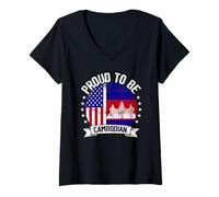 Femme Drapeau du Cambodge USA Couleurs Pride Heritage T-Shirt avec Col en V