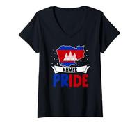Femme Drapeau du Cambodge USA Fierté Khmer T-Shirt avec Col en V