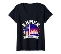 Femme Drapeau du Cambodge USA Fierté Khmer T-Shirt avec Col en V