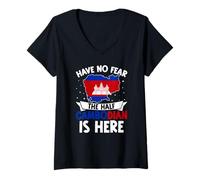 Femme Drapeau du Cambodge USA Have No Fear The Half Cambodian is Here T-Shirt avec Col en V