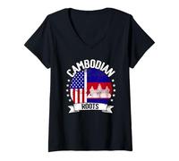 Femme Drapeau du Cambodge USA Roots Cambodgiens T-Shirt avec Col en V