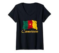 Femme Drapeau du Cameroun Afrique Hommes Femmes Enfants Cameroun T-Shirt avec Col en V