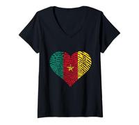 Femme Drapeau du Cameroun Racines du Cameroun Cœur de fierté camerounaise T-Shirt avec Col en V