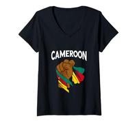 Femme Drapeau du Cameroun Racines du Cameroun Handfist Fierté camerounaise T-Shirt avec Col en V