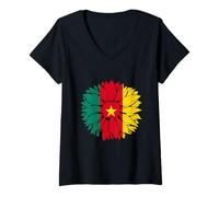 Femme Drapeau du Cameroun Tournesol Fierté camerounaise Racines camerounaises T-Shirt avec Col en V
