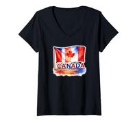 Femme Drapeau du Canada avec Un Peu de Bleu T-Shirt avec Col en V