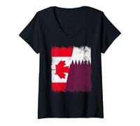Femme Drapeau du Canada et du Qatar | Canadian Qatari Roots T-Shirt avec Col en V