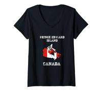 Femme Drapeau du Canada rétro de l'Île-du-Prince-Édouard T-Shirt avec Col en V