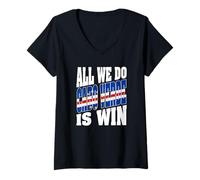 Femme Drapeau du Cap-Vert avec inscription « All We Do Is Win Love » T-Shirt avec Col en V