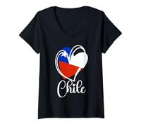 Femme Drapeau du Chili Patriotique avec Motif cœur Mignon pour Filles et Enfants T-Shirt avec Col en V