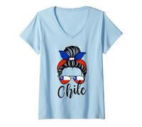 Femme Drapeau du Chili Patriotique pour Filles et Enfants T-Shirt avec Col en V