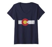 Femme Drapeau du Colorado Denver Aspen Boulder Springs Pueblo T-Shirt avec Col en V