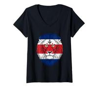 Femme Drapeau du Costa Rica aux Couleurs de tête de Lion T-Shirt avec Col en V