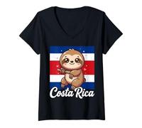 Femme Drapeau du Costa Rica Paresseux Kawaii T-Shirt avec Col en V