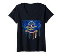 Femme Drapeau du Dakota du Nord T-Shirt avec Col en V
