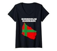 Femme Drapeau du Danemark Bornholm T-Shirt avec Col en V