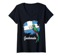 Femme Drapeau du Guatemala Quetzal Oiseau National Emblème T-Shirt avec Col en V