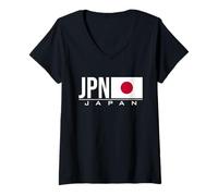 Femme Drapeau du Japon Code Pays Japonais JPN Sports Jeux Athlète T-Shirt avec Col en V