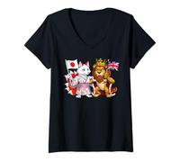 Femme Drapeau du Japon et du Royaume-Uni Origines japonaises T-Shirt avec Col en V