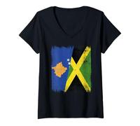 Femme Drapeau du Kosovo Jamaïque Kosovo T-Shirt avec Col en V