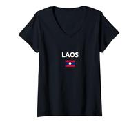 Femme Drapeau du Laos Pays Nation laotienne T-Shirt avec Col en V