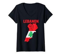 Femme Drapeau du Liban Cèdre Arbre Beyrouth Libanais Arabe Musulman T-Shirt avec Col en V