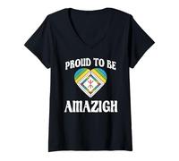 Femme Drapeau du Maroc avec Inscription « Proud to Be Amazigh » T-Shirt avec Col en V