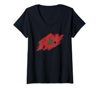 Femme Drapeau du Maroc avec Motif Grunge Vieilli T-Shirt avec Col en V