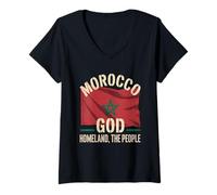 Femme Drapeau du Maroc Dieu Patrie The People National Pride Heritage T-Shirt avec Col en V