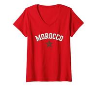 Femme Drapeau du Maroc Patriotique Marocain Devant et Arrière T-Shirt avec Col en V