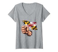 Femme Drapeau du Maryland Graphique Baltimore MD Pride T-Shirt avec Col en V