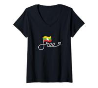Femme Drapeau du Myanmar Gratuit - Word Art de la liberté birmane T-Shirt avec Col en V