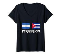 Femme Drapeau du Nicaraguan Plus Cuban Perfection Mix Heritage T-Shirt avec Col en V