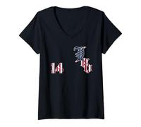 Femme Drapeau du Pape Leo XIV de Chicago Numéro 14 Sports USA Flag T-Shirt avec Col en V