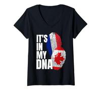 Femme Drapeau du Patrimoine Canadien et français T-Shirt avec Col en V