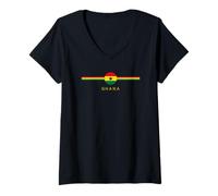 Femme Drapeau du Patrimoine ghanéen avec Blason Art Minimaliste Racines ghanéennes T-Shirt avec Col en V