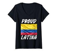 Femme Drapeau du Patrimoine hispanique Proud Latina T-Shirt avec Col en V