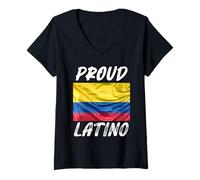Femme Drapeau du Patrimoine hispanique Proud Latino Colombie T-Shirt avec Col en V