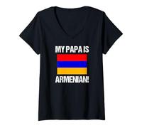 Femme Drapeau du Pays arménien Mon père est Un Pays arménien T-Shirt avec Col en V