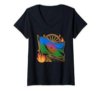 Femme Drapeau du Peuple rom Gitane T-Shirt avec Col en V