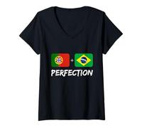 Femme Drapeau du Portugais Plus Brésilien Mélange de Perfection Heritage T-Shirt avec Col en V