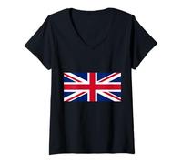 Femme Drapeau du Royaume-Uni T-Shirt avec Col en V