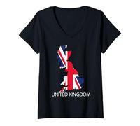 Femme Drapeau du Royaume-Uni T-Shirt avec Col en V