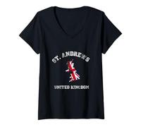 Femme Drapeau du Royaume-Uni Vieilli St. Andrews Pride T-Shirt avec Col en V