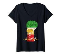 Femme Drapeau du Soleil Lion de l'Iran, Iran, Calligraphie farsi T-Shirt avec Col en V